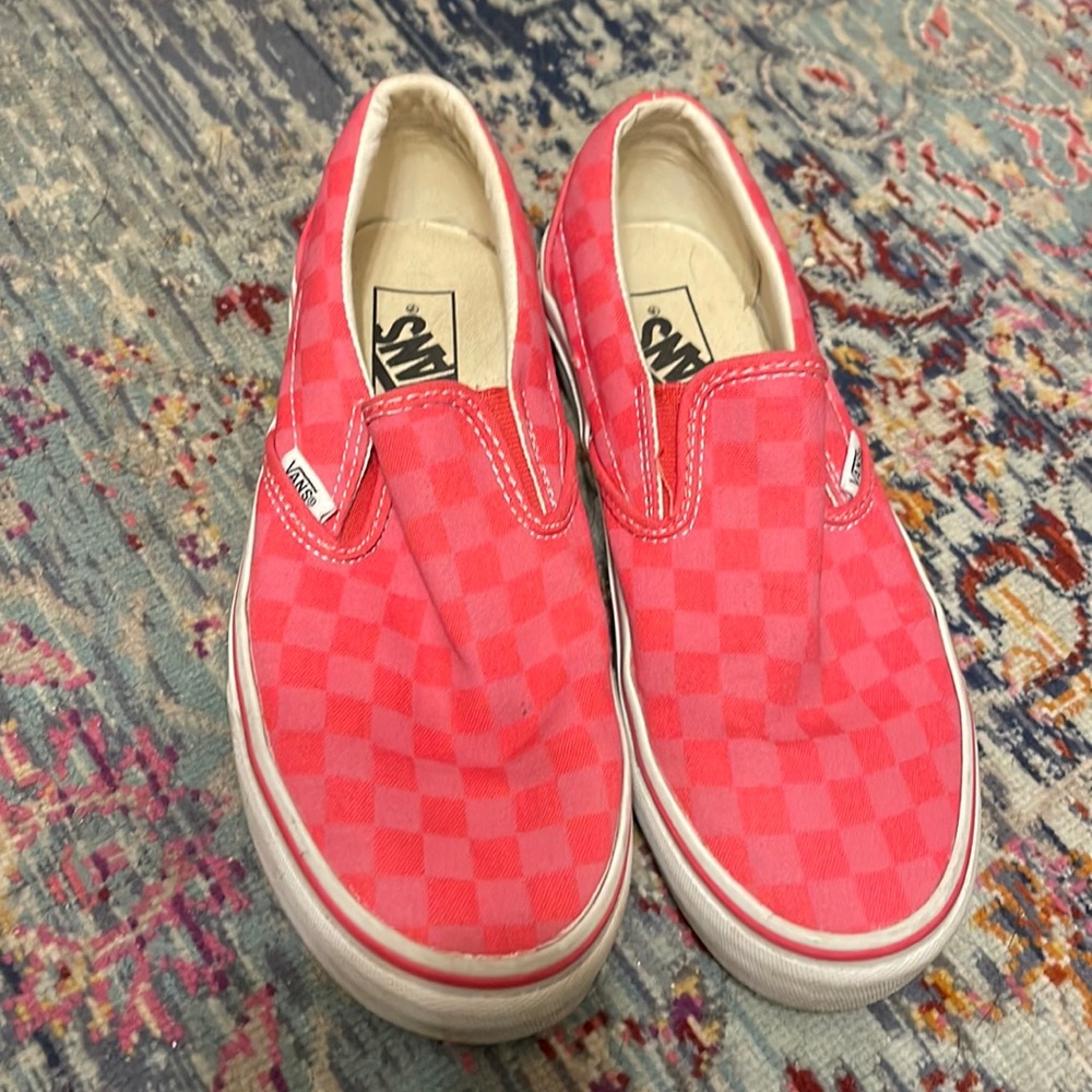 Pink checker slip on Vans. Women’s 7.5